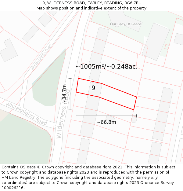 9, WILDERNESS ROAD, EARLEY, READING, RG6 7RU: Plot and title map