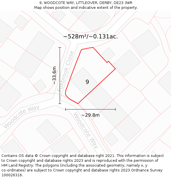 9, WOODCOTE WAY, LITTLEOVER, DERBY, DE23 3WR: Plot and title map