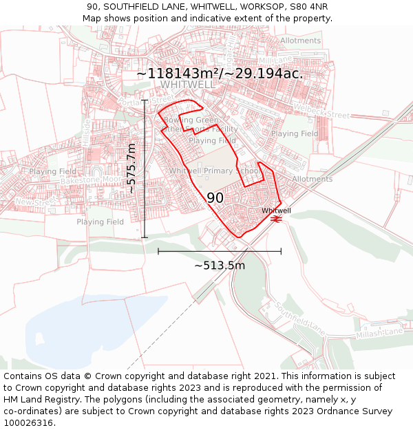 90, SOUTHFIELD LANE, WHITWELL, WORKSOP, S80 4NR: Plot and title map