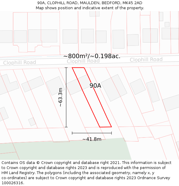 90A, CLOPHILL ROAD, MAULDEN, BEDFORD, MK45 2AD: Plot and title map