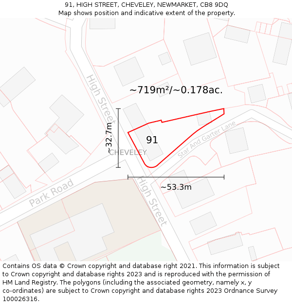 91, HIGH STREET, CHEVELEY, NEWMARKET, CB8 9DQ: Plot and title map