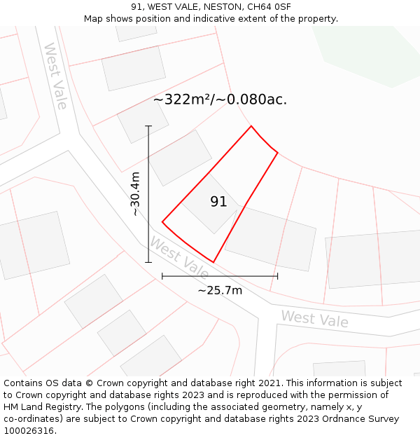 91, WEST VALE, NESTON, CH64 0SF: Plot and title map