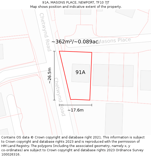 91A, MASONS PLACE, NEWPORT, TF10 7JT: Plot and title map