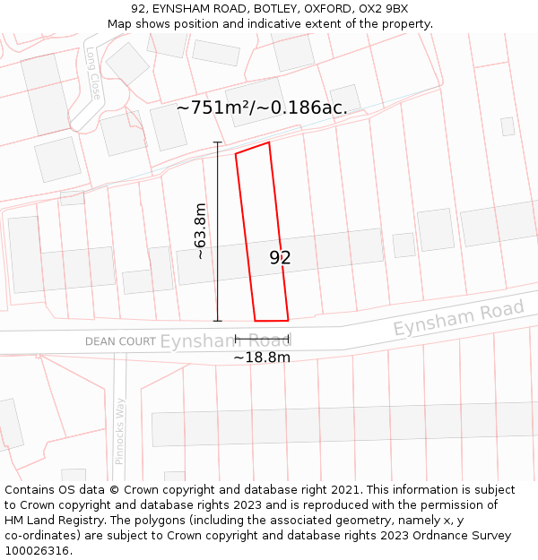 92, EYNSHAM ROAD, BOTLEY, OXFORD, OX2 9BX: Plot and title map