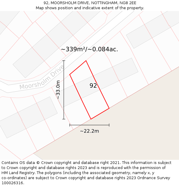 92, MOORSHOLM DRIVE, NOTTINGHAM, NG8 2EE: Plot and title map