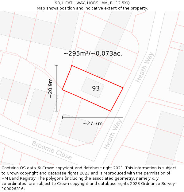 93, HEATH WAY, HORSHAM, RH12 5XQ: Plot and title map