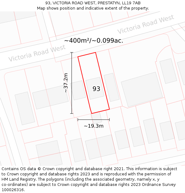 93, VICTORIA ROAD WEST, PRESTATYN, LL19 7AB: Plot and title map