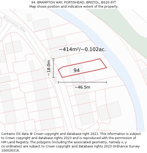 94, BRAMPTON WAY, PORTISHEAD, BRISTOL, BS20 6YT: Plot and title map