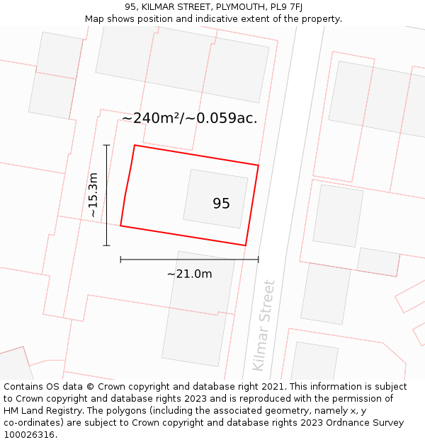 95, KILMAR STREET, PLYMOUTH, PL9 7FJ: Plot and title map