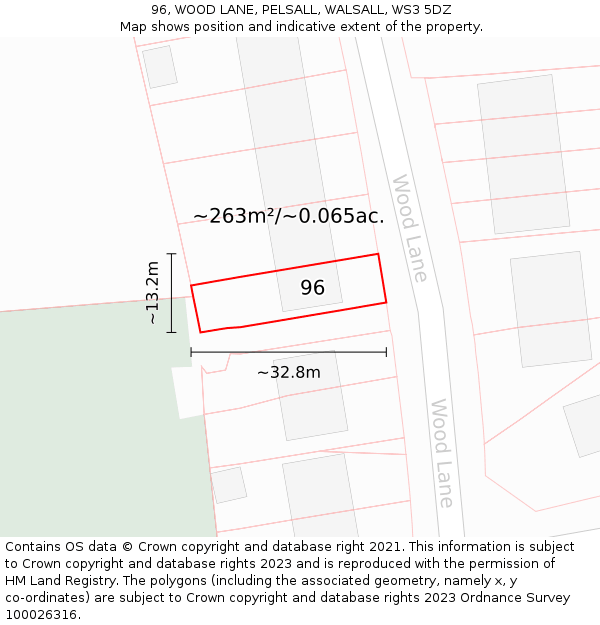 96, WOOD LANE, PELSALL, WALSALL, WS3 5DZ: Plot and title map