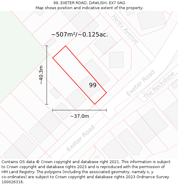 99, EXETER ROAD, DAWLISH, EX7 0AG: Plot and title map