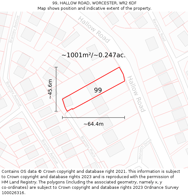 99, HALLOW ROAD, WORCESTER, WR2 6DF: Plot and title map