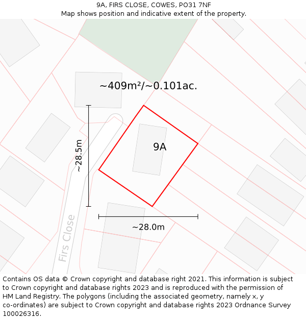 9A, FIRS CLOSE, COWES, PO31 7NF: Plot and title map