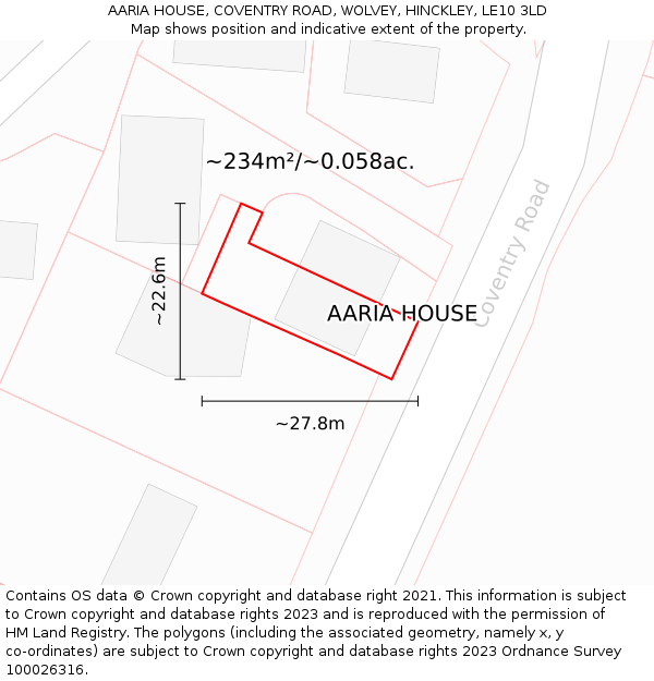 AARIA HOUSE, COVENTRY ROAD, WOLVEY, HINCKLEY, LE10 3LD: Plot and title map