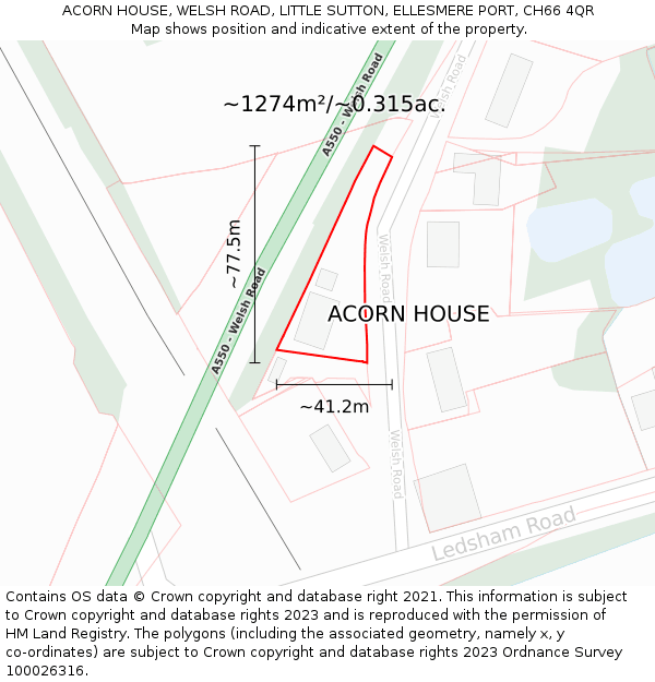 ACORN HOUSE, WELSH ROAD, LITTLE SUTTON, ELLESMERE PORT, CH66 4QR: Plot and title map