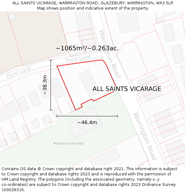 ALL SAINTS VICARAGE, WARRINGTON ROAD, GLAZEBURY, WARRINGTON, WA3 5LR: Plot and title map