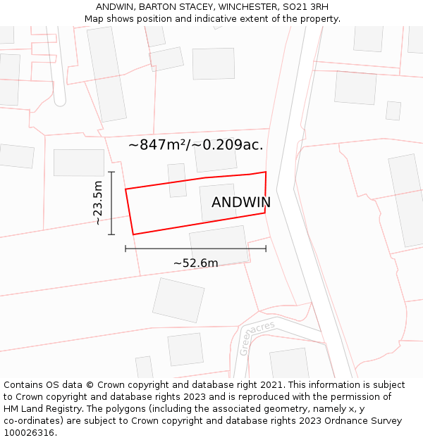 ANDWIN, BARTON STACEY, WINCHESTER, SO21 3RH: Plot and title map