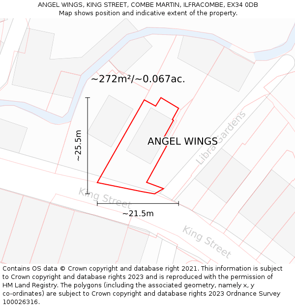 ANGEL WINGS, KING STREET, COMBE MARTIN, ILFRACOMBE, EX34 0DB: Plot and title map