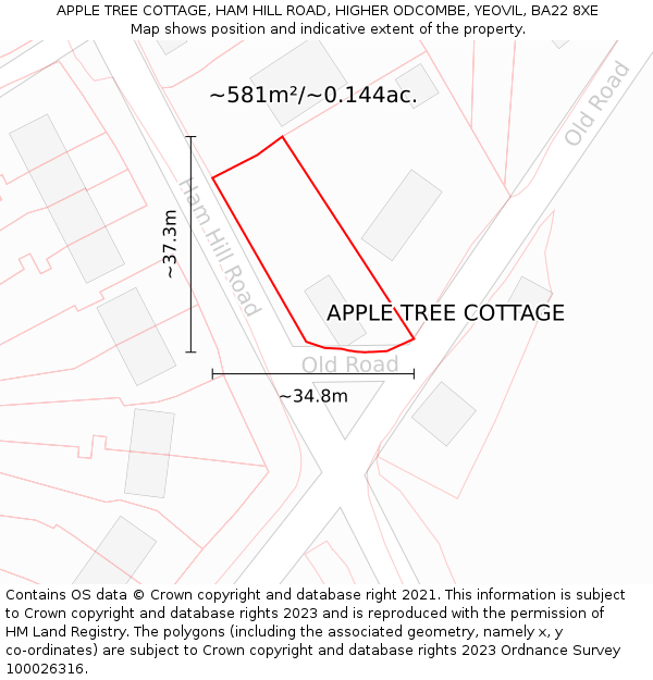 APPLE TREE COTTAGE, HAM HILL ROAD, HIGHER ODCOMBE, YEOVIL, BA22 8XE: Plot and title map