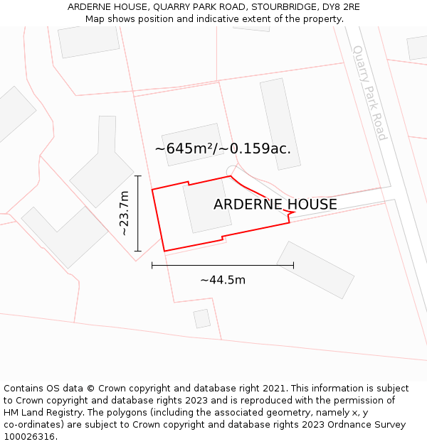 ARDERNE HOUSE, QUARRY PARK ROAD, STOURBRIDGE, DY8 2RE: Plot and title map