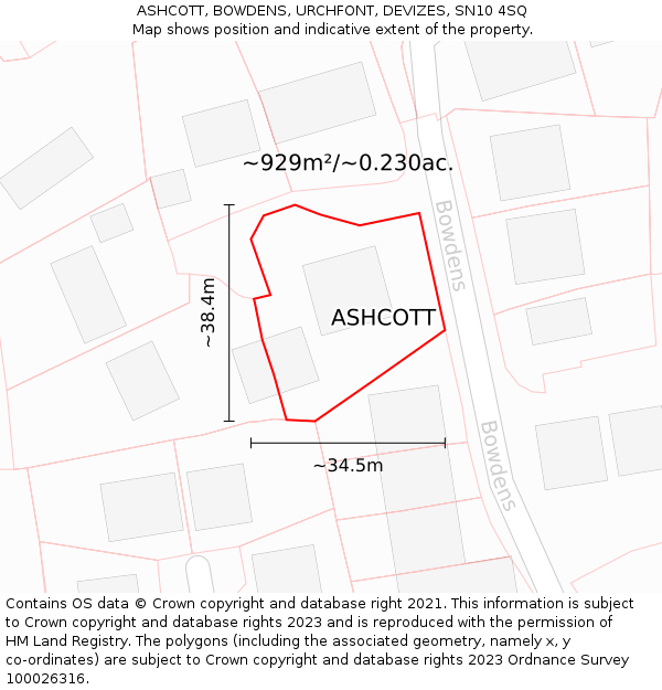 ASHCOTT, BOWDENS, URCHFONT, DEVIZES, SN10 4SQ: Plot and title map