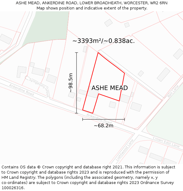 ASHE MEAD, ANKERDINE ROAD, LOWER BROADHEATH, WORCESTER, WR2 6RN: Plot and title map