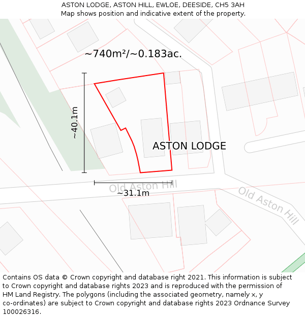 ASTON LODGE, ASTON HILL, EWLOE, DEESIDE, CH5 3AH: Plot and title map