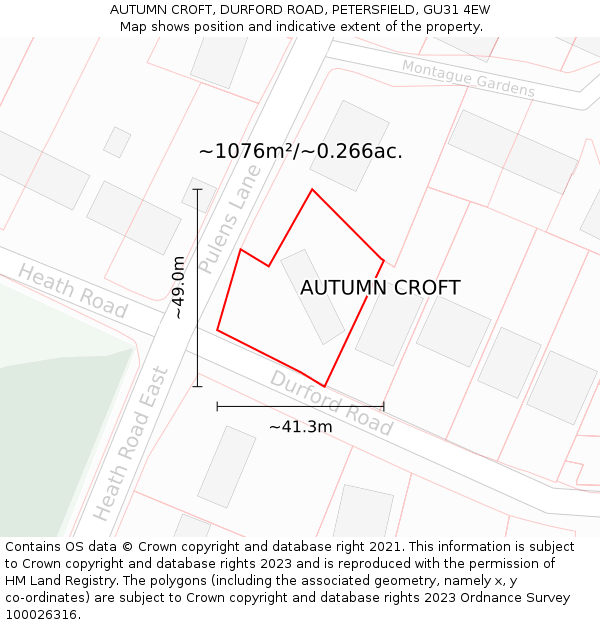 AUTUMN CROFT, DURFORD ROAD, PETERSFIELD, GU31 4EW: Plot and title map