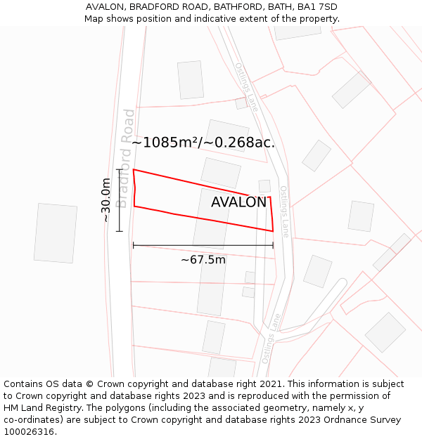 AVALON, BRADFORD ROAD, BATHFORD, BATH, BA1 7SD: Plot and title map