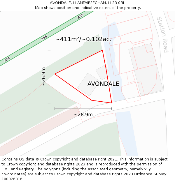 AVONDALE, LLANFAIRFECHAN, LL33 0BL: Plot and title map