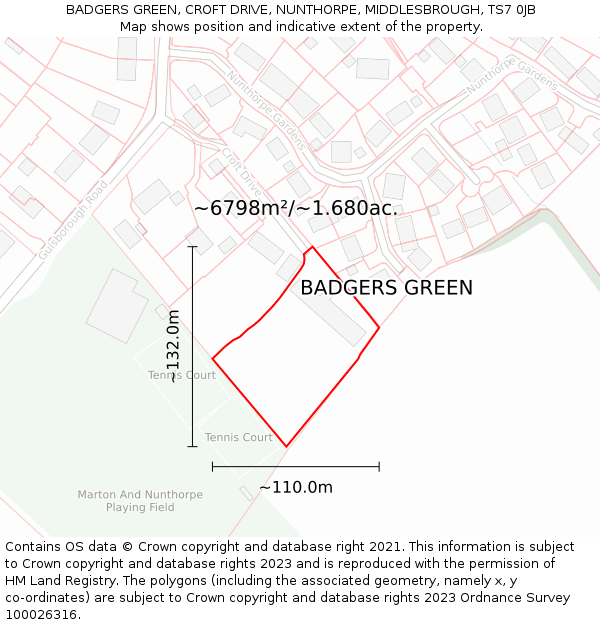 BADGERS GREEN, CROFT DRIVE, NUNTHORPE, MIDDLESBROUGH, TS7 0JB: Plot and title map