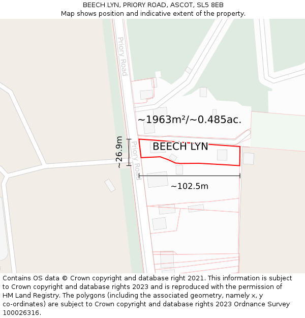 BEECH LYN, PRIORY ROAD, ASCOT, SL5 8EB: Plot and title map