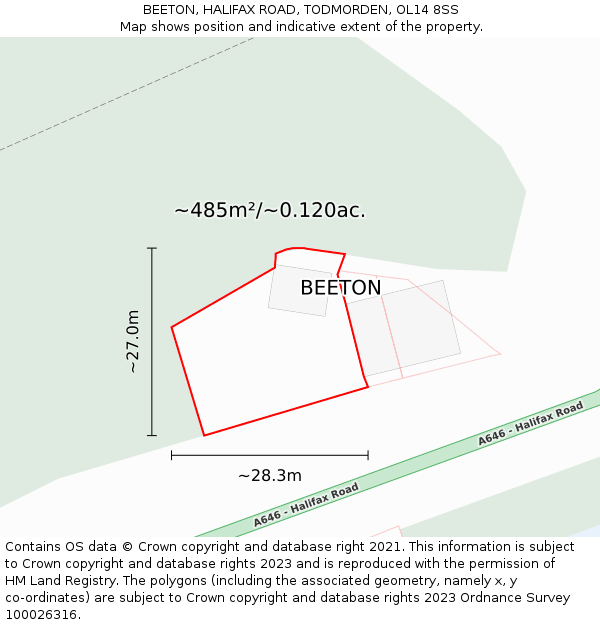 BEETON, HALIFAX ROAD, TODMORDEN, OL14 8SS: Plot and title map