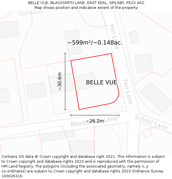 BELLE VUE, BLACKSMITH LANE, EAST KEAL, SPILSBY, PE23 4AZ: Plot and title map