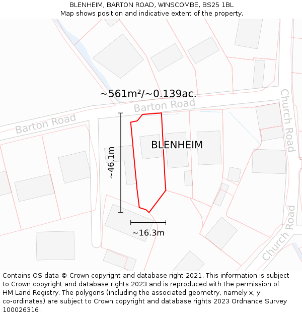 BLENHEIM, BARTON ROAD, WINSCOMBE, BS25 1BL: Plot and title map