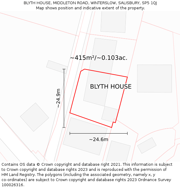 BLYTH HOUSE, MIDDLETON ROAD, WINTERSLOW, SALISBURY, SP5 1QJ: Plot and title map