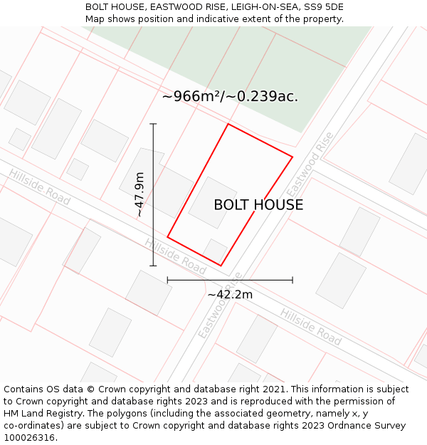 BOLT HOUSE, EASTWOOD RISE, LEIGH-ON-SEA, SS9 5DE: Plot and title map