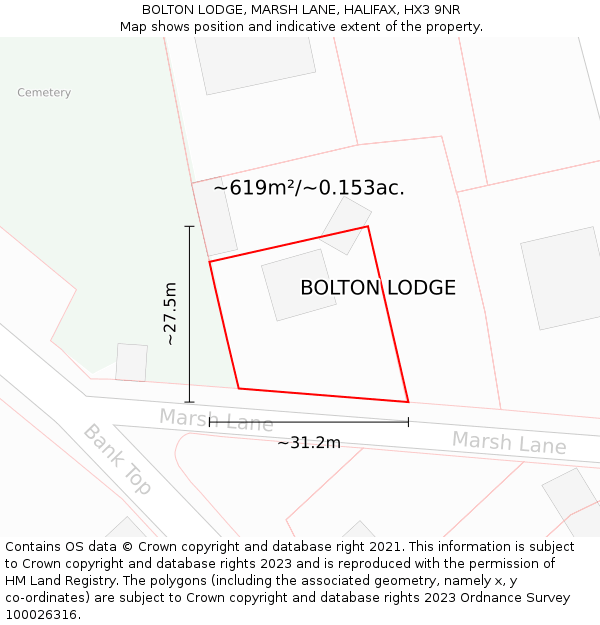 BOLTON LODGE, MARSH LANE, HALIFAX, HX3 9NR: Plot and title map