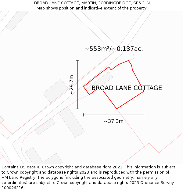 BROAD LANE COTTAGE, MARTIN, FORDINGBRIDGE, SP6 3LN: Plot and title map