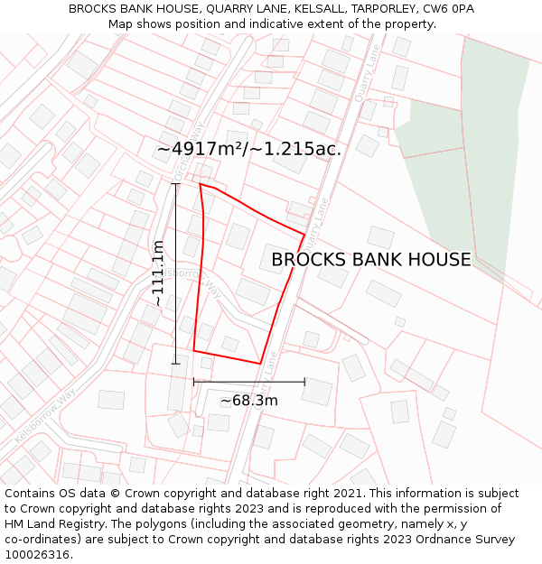 BROCKS BANK HOUSE, QUARRY LANE, KELSALL, TARPORLEY, CW6 0PA: Plot and title map