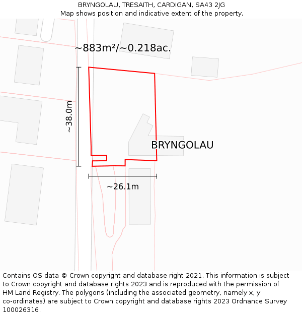 BRYNGOLAU, TRESAITH, CARDIGAN, SA43 2JG: Plot and title map