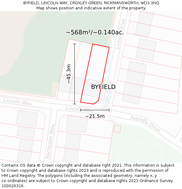 BYFIELD, LINCOLN WAY, CROXLEY GREEN, RICKMANSWORTH, WD3 3NQ: Plot and title map