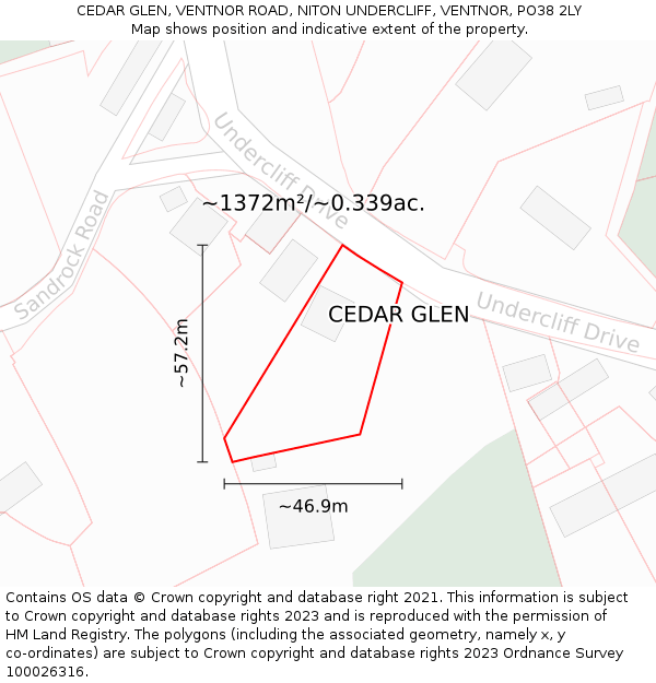 CEDAR GLEN, VENTNOR ROAD, NITON UNDERCLIFF, VENTNOR, PO38 2LY: Plot and title map