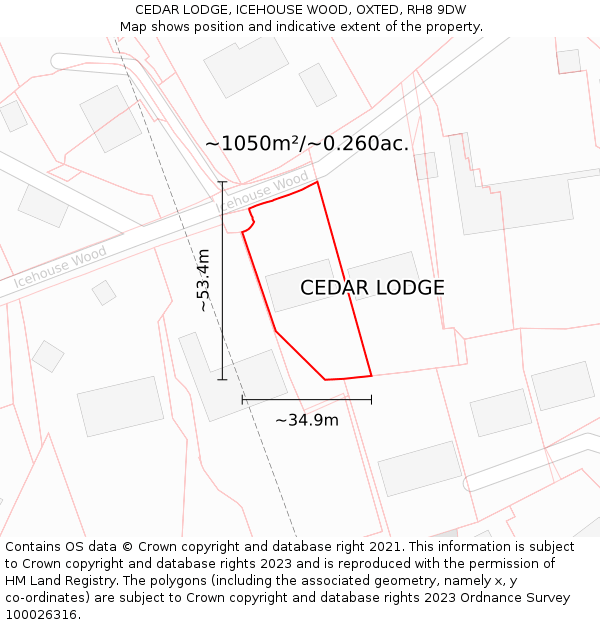 CEDAR LODGE, ICEHOUSE WOOD, OXTED, RH8 9DW: Plot and title map