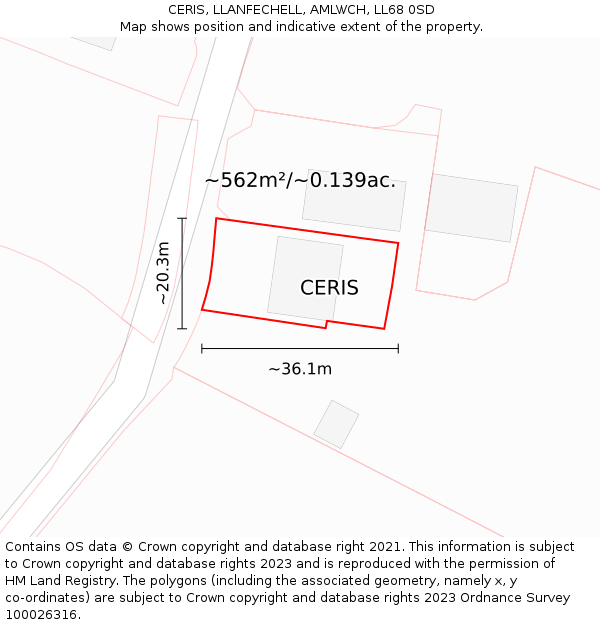 CERIS, LLANFECHELL, AMLWCH, LL68 0SD: Plot and title map