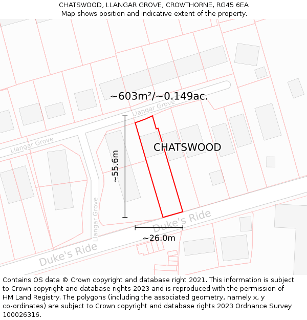 CHATSWOOD, LLANGAR GROVE, CROWTHORNE, RG45 6EA: Plot and title map