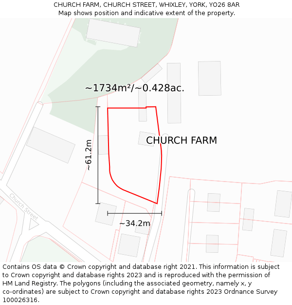 CHURCH FARM, CHURCH STREET, WHIXLEY, YORK, YO26 8AR: Plot and title map