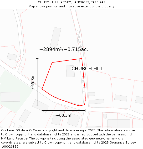 CHURCH HILL, PITNEY, LANGPORT, TA10 9AR: Plot and title map