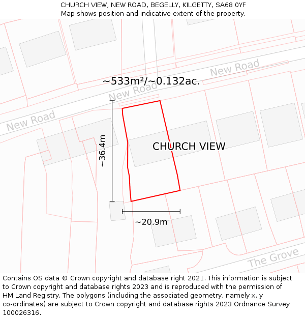 CHURCH VIEW, NEW ROAD, BEGELLY, KILGETTY, SA68 0YF: Plot and title map