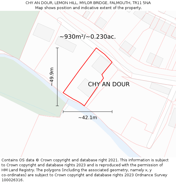 CHY AN DOUR, LEMON HILL, MYLOR BRIDGE, FALMOUTH, TR11 5NA: Plot and title map